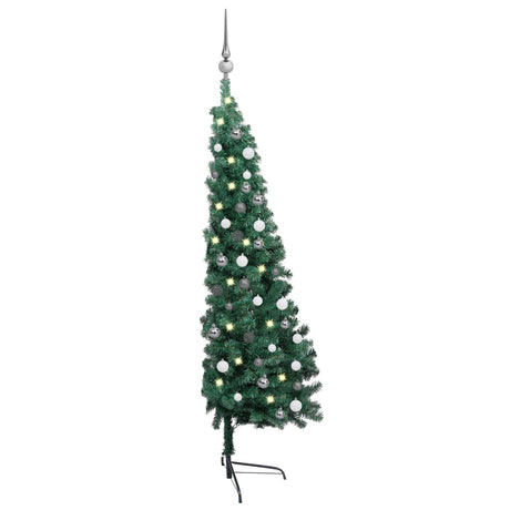 Kunstkerstboom met verlichting en kerstballen half 150 cm groen - AllerleiShop