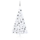 Kunstkerstboom met verlichting en kerstballen half 150 cm wit - AllerleiShop