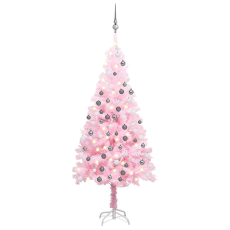 Kunstkerstboom met verlichting en kerstballen 150 cm PVC roze - AllerleiShop