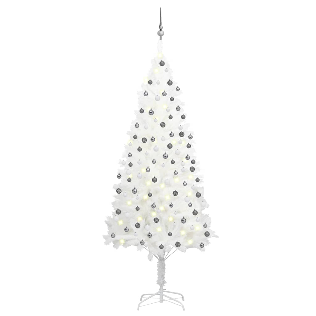 Kunstkerstboom met verlichting en kerstballen 210 cm PVC wit - AllerleiShop