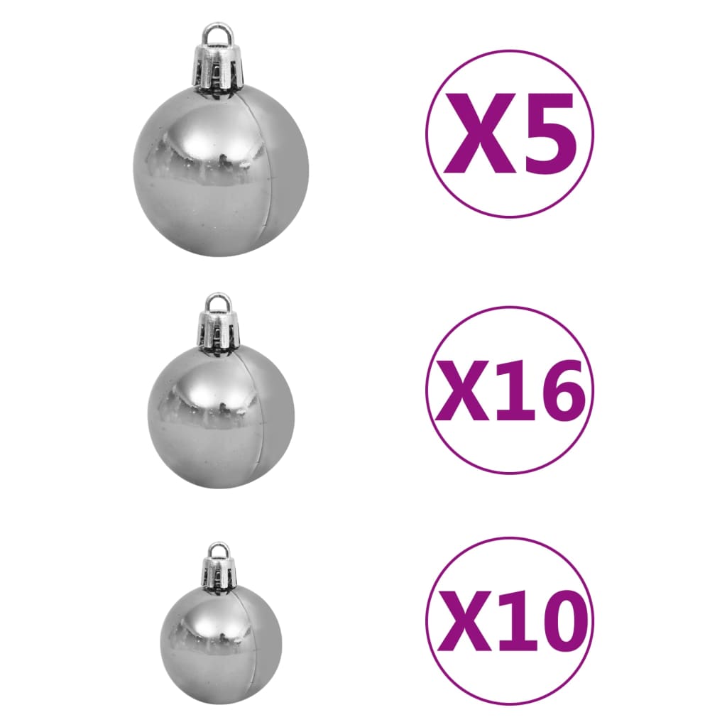 Kunstkerstboom met verlichting en kerstballen 210 cm PVC wit - AllerleiShop