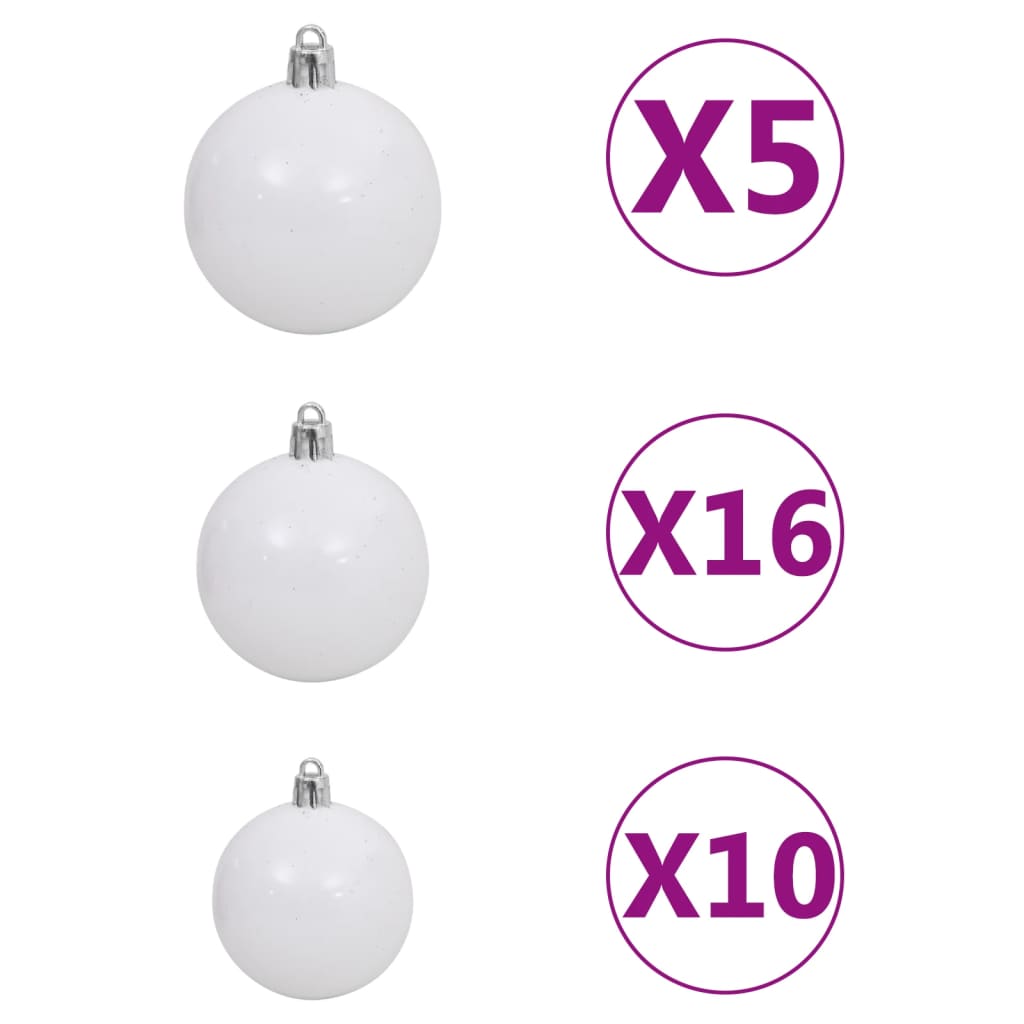 Kunstkerstboom met verlichting en kerstballen 210 cm PVC wit - AllerleiShop