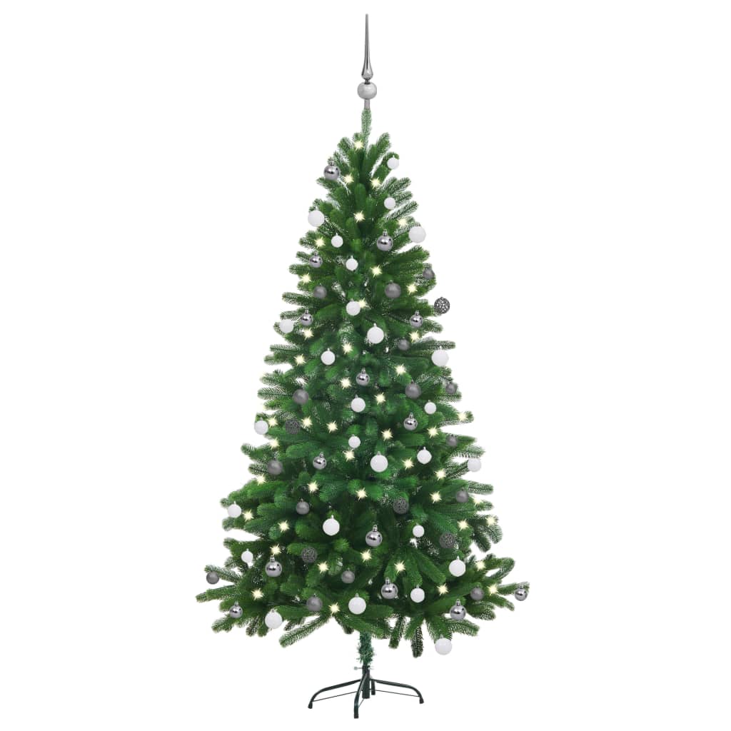 Kunstkerstboom met verlichting en kerstballen 150 cm groen - AllerleiShop