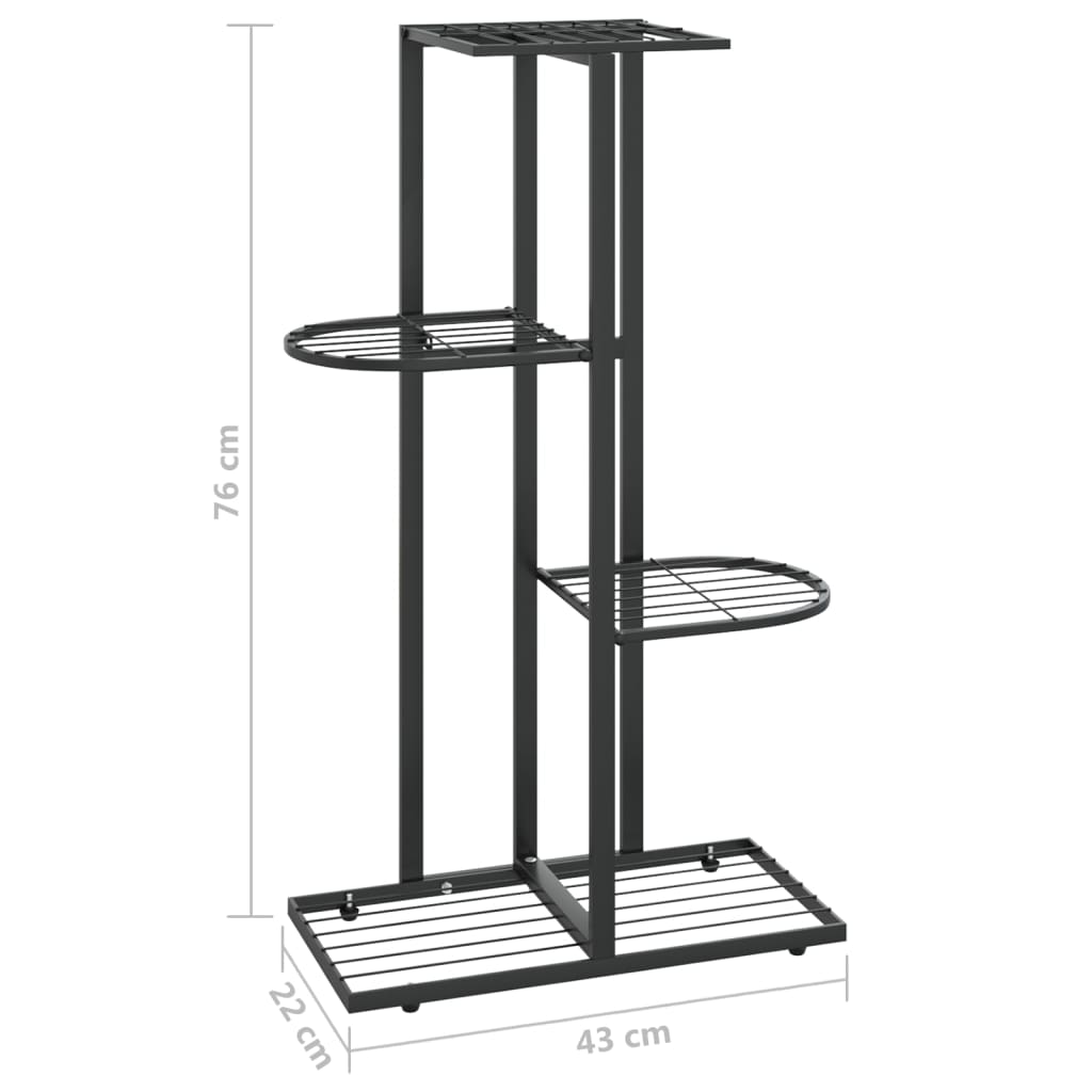 Bloemenstandaard met 4 lagen 43x22x76 cm metaal zwart - AllerleiShop