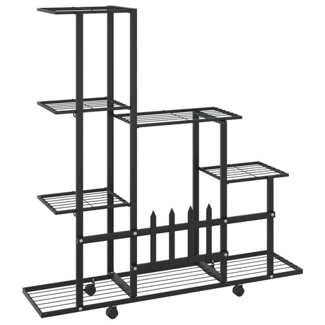 Bloemenstandaard met wielen 94,5x25x92,5 cm metaal zwart - AllerleiShop