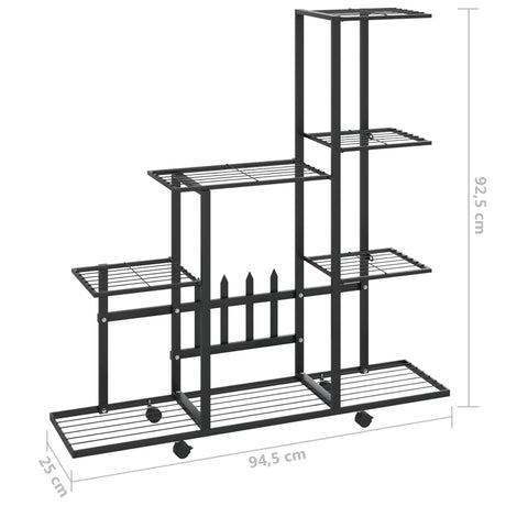 Bloemenstandaard met wielen 94,5x25x92,5 cm metaal zwart - AllerleiShop