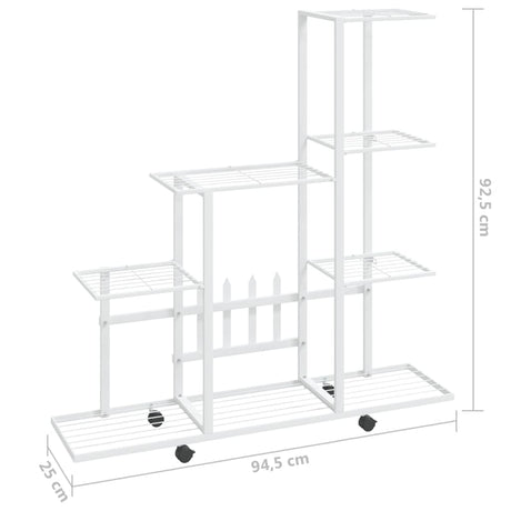 Bloemenstandaard met wielen 94,5x25x92,5 cm metaal wit - AllerleiShop