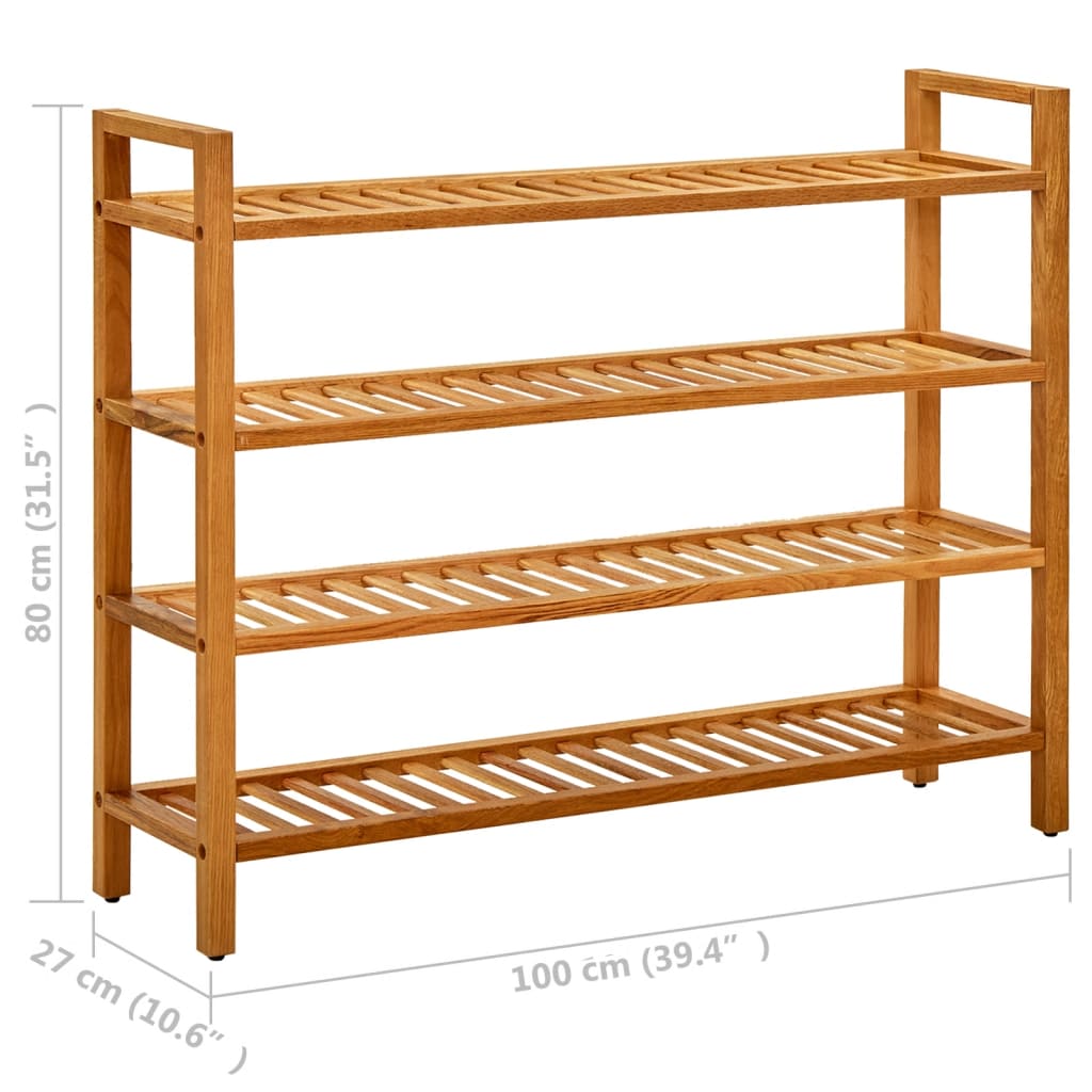 Schoenenrek met 4 schappen 100x27x80 cm massief eikenhout - AllerleiShop