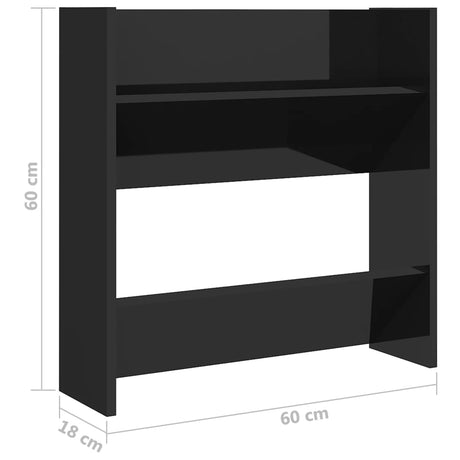 Wandschoenenkasten 2 st 60x18x60 cm hout hoogglans zwart - AllerleiShop