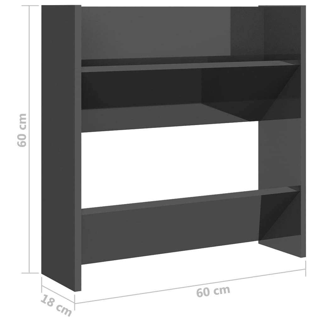 Wandschoenenkast 60x18x60 cm bewerkt hout hoogglans grijs - AllerleiShop