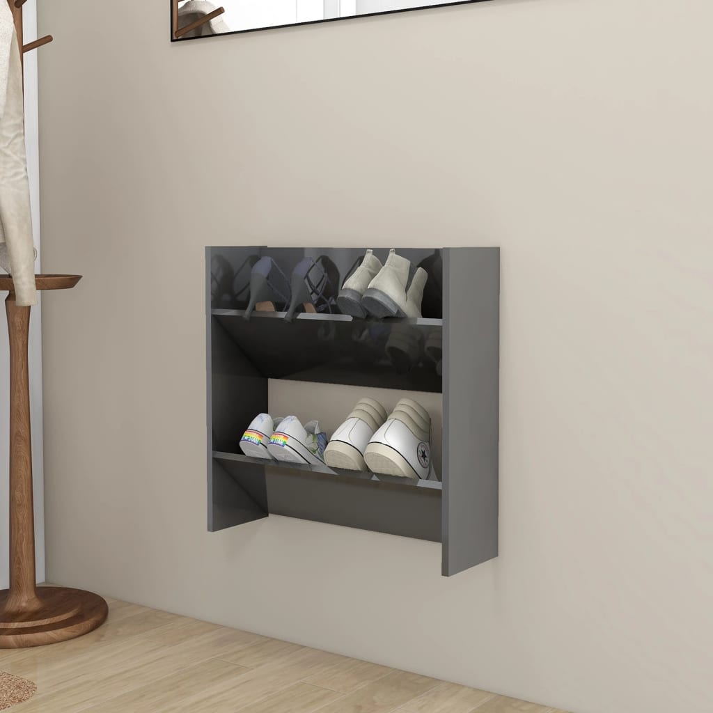 Wandschoenenkast 60x18x60 cm bewerkt hout hoogglans grijs - AllerleiShop