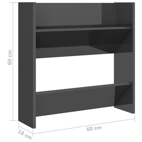 Wandschoenenkasten 2 st 60x18x60 cm hout hoogglans grijs - AllerleiShop