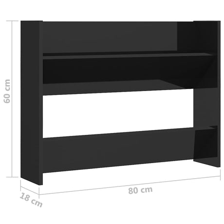 Wandschoenenkast 80x18x60 cm bewerkt hout hoogglans zwart - AllerleiShop