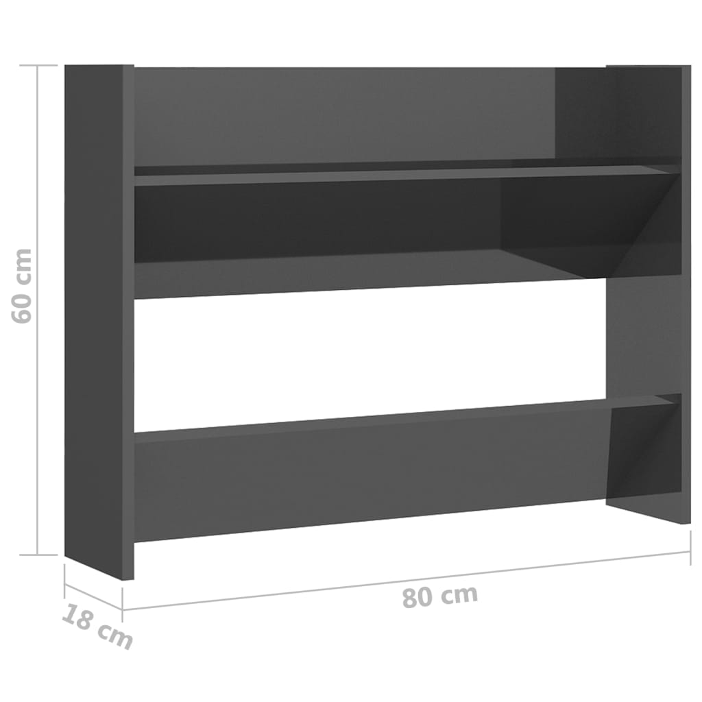 Wandschoenenkast 80x18x60 cm bewerkt hout hoogglans grijs - AllerleiShop