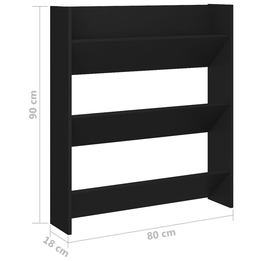 Wandschoenenkast 80x18x90 cm bewerkt hout zwart - AllerleiShop