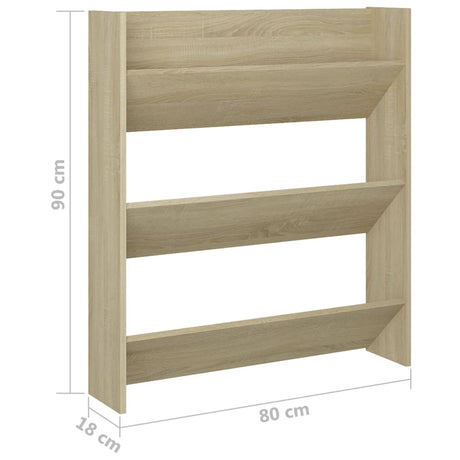 Wandschoenenkast 80x18x90 cm bewerkt hout sonoma eikenkleur - AllerleiShop