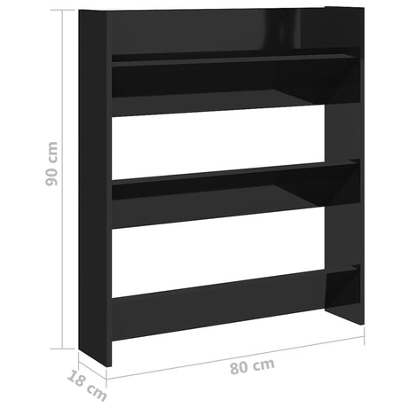 Wandschoenenkast 80x18x90 cm bewerkt hoogglans zwart - AllerleiShop