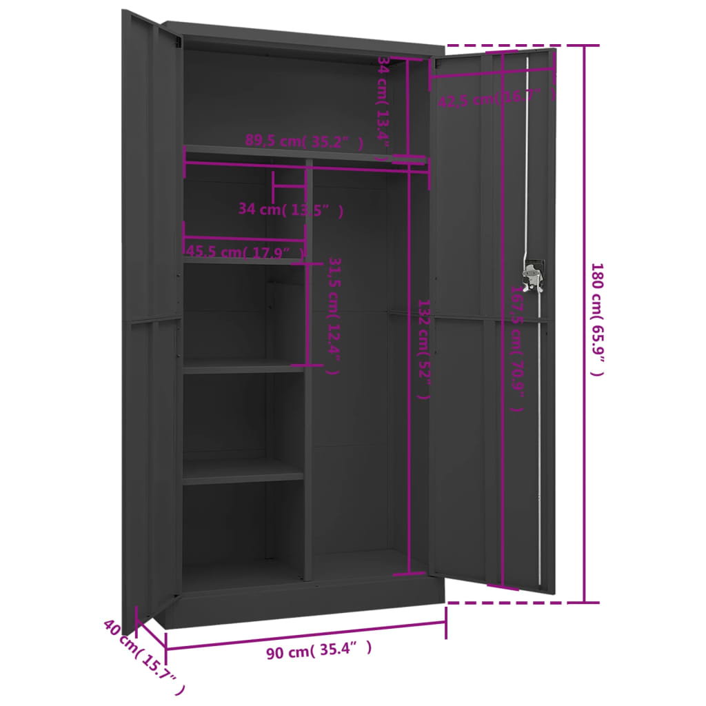 Lockerkast 90x40x180 cm staal antracietkleurig - AllerleiShop