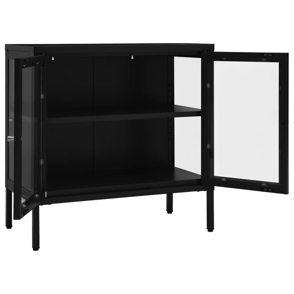 Dressoir 70x35x70 cm staal en glas zwart - AllerleiShop