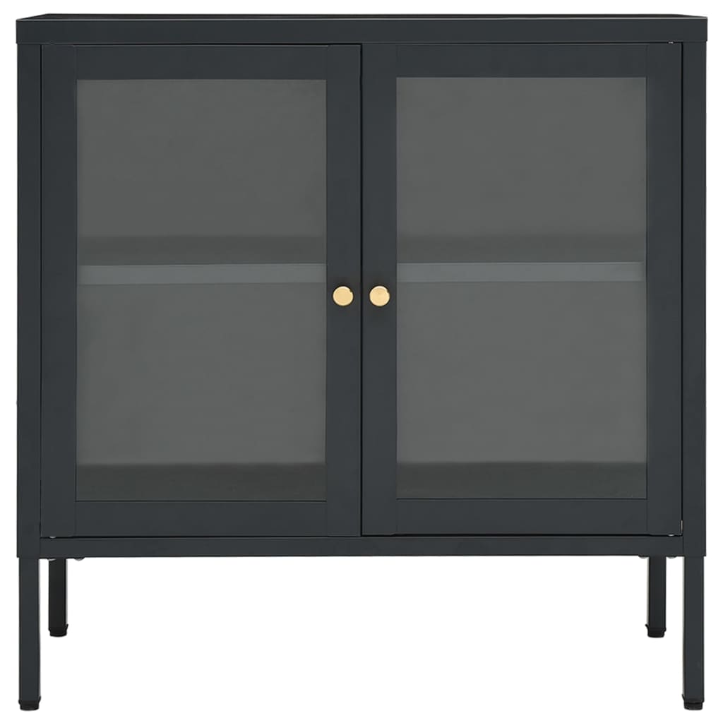 Dressoir 70x35x70 cm staal en glas antracietkleurig - AllerleiShop