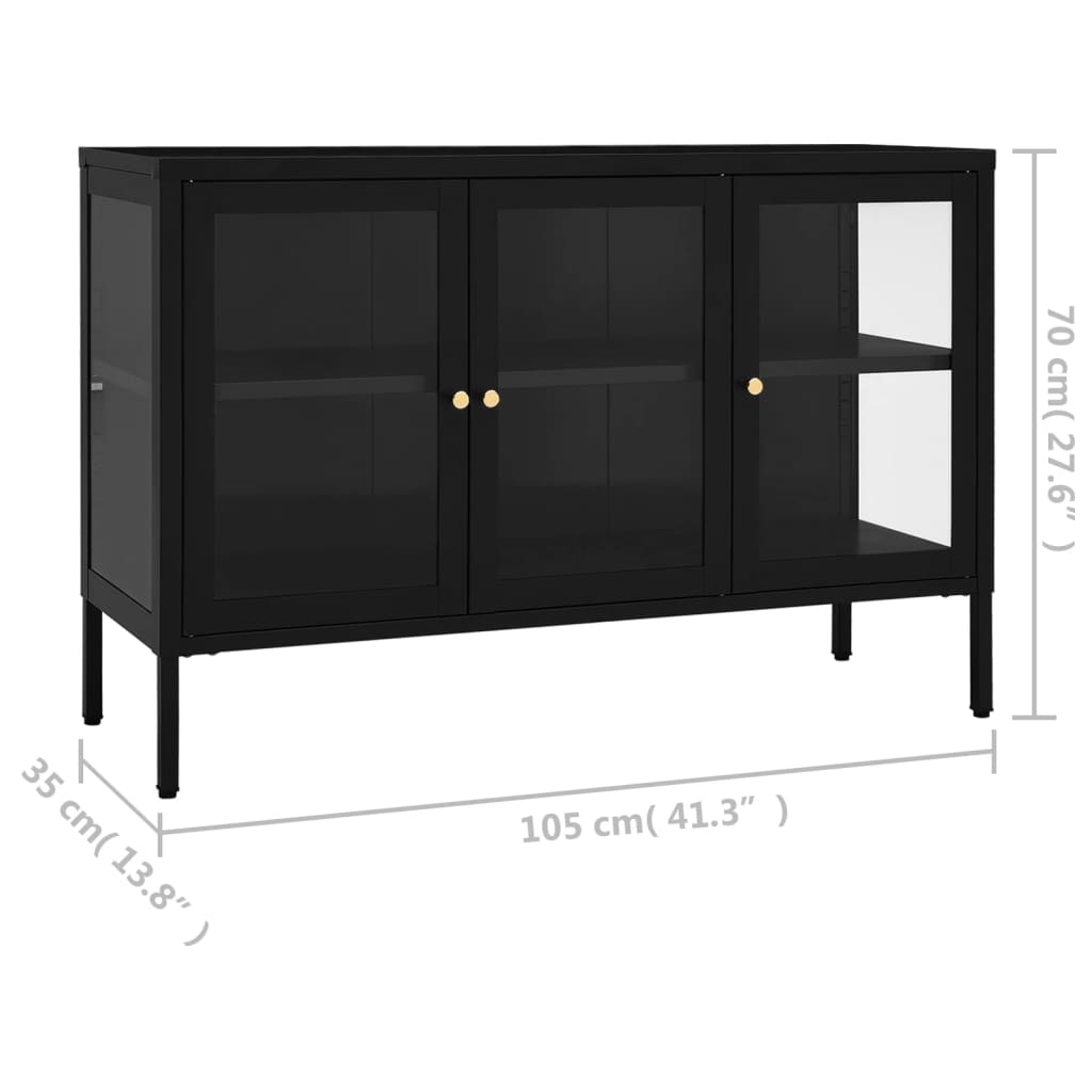 Dressoir 105x35x70 cm staal en glas zwart - AllerleiShop