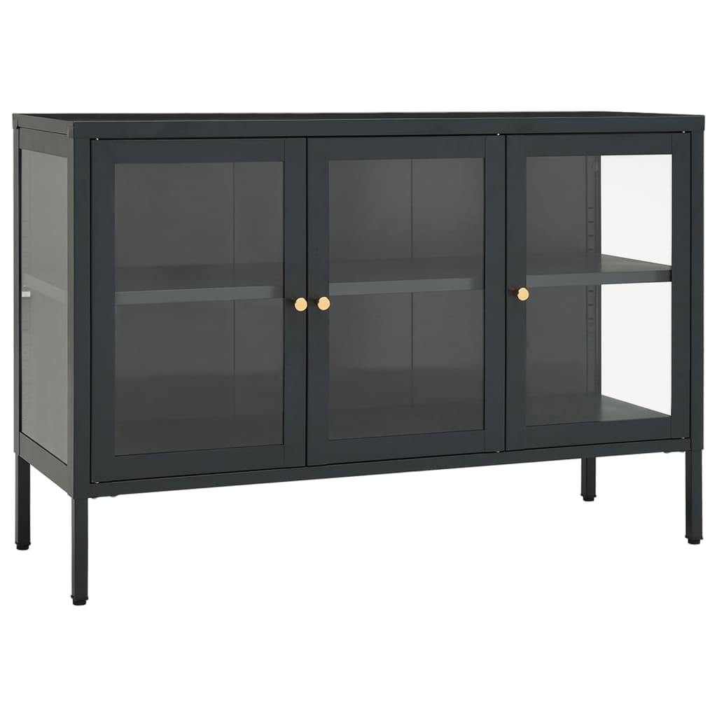 Dressoir 105x35x70 cm staal en glas antracietkleurig - AllerleiShop