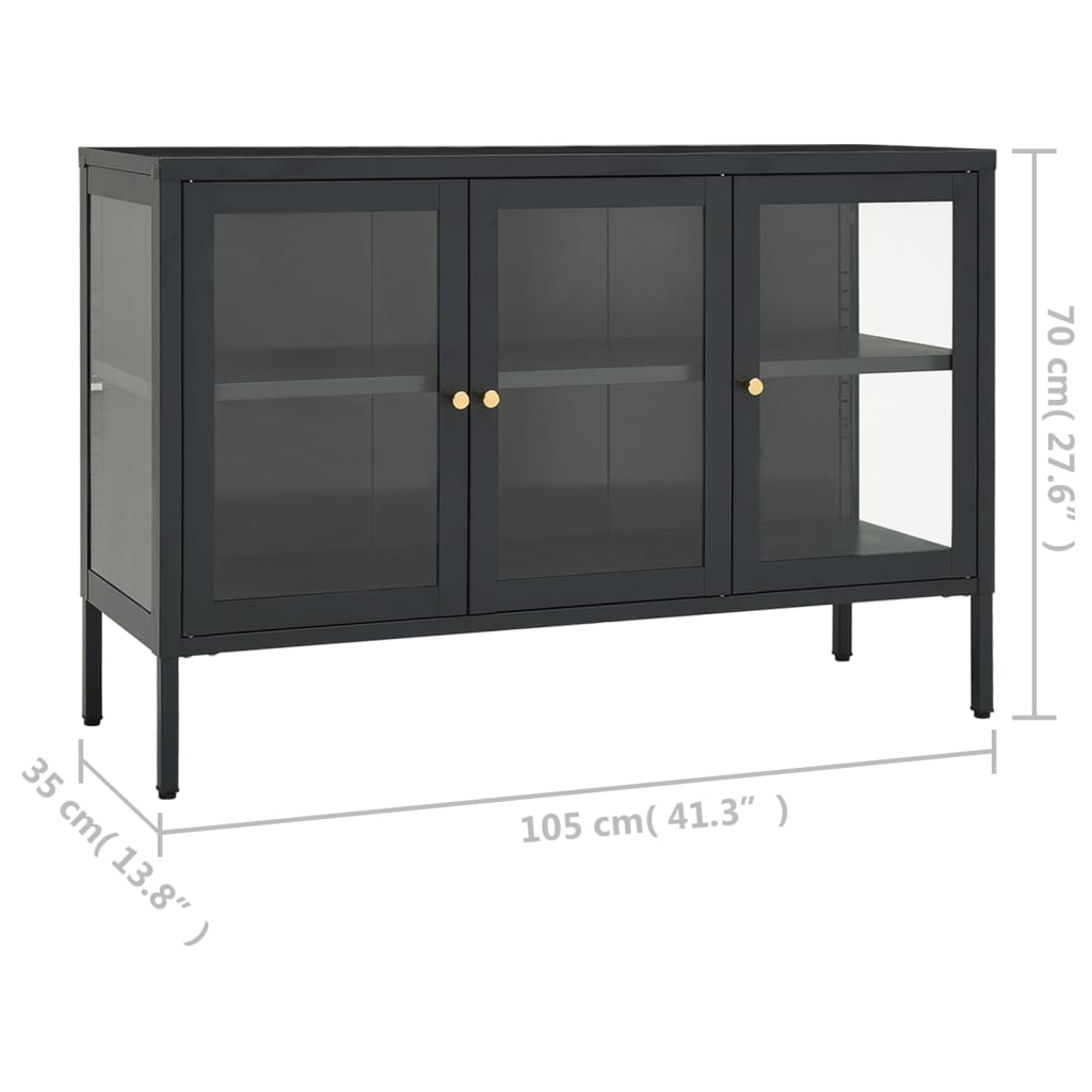 Dressoir 105x35x70 cm staal en glas antracietkleurig - AllerleiShop