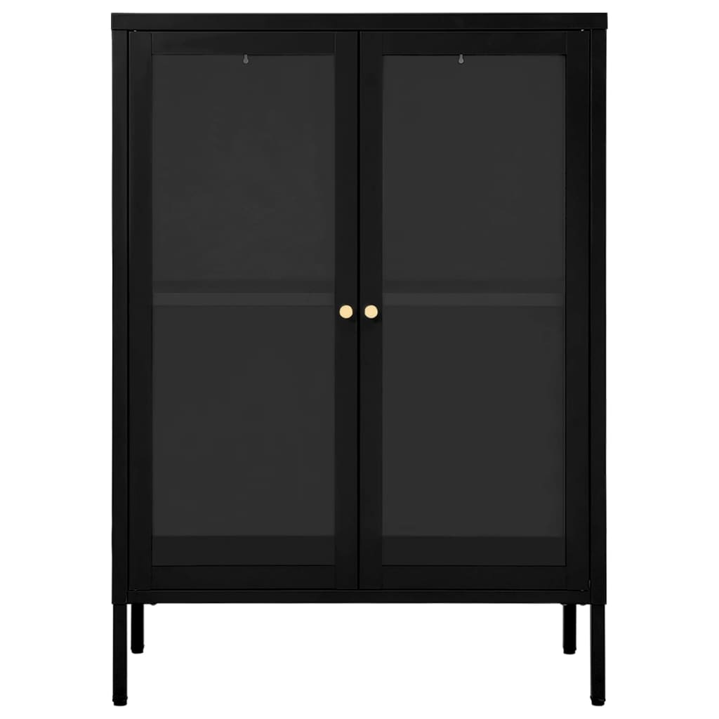 Dressoir 75x35x105 cm staal en glas zwart - AllerleiShop