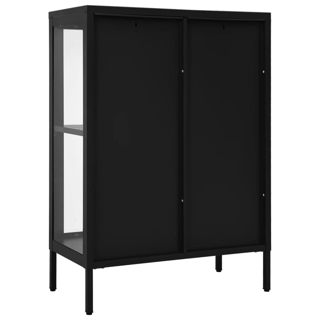 Dressoir 75x35x105 cm staal en glas zwart - AllerleiShop