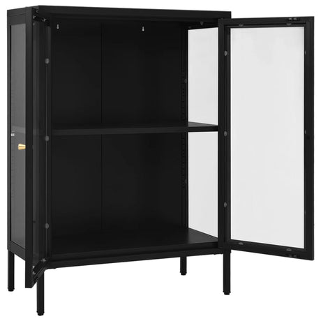 Dressoir 75x35x105 cm staal en glas zwart - AllerleiShop