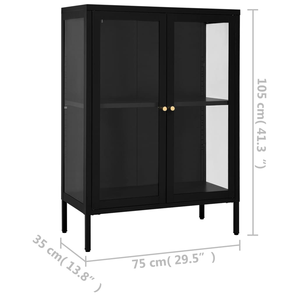 Dressoir 75x35x105 cm staal en glas zwart - AllerleiShop