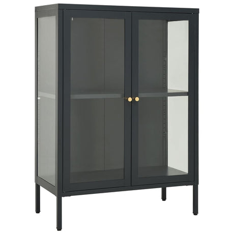 Dressoir 75x35x105 cm staal en glas antracietkleurig - AllerleiShop