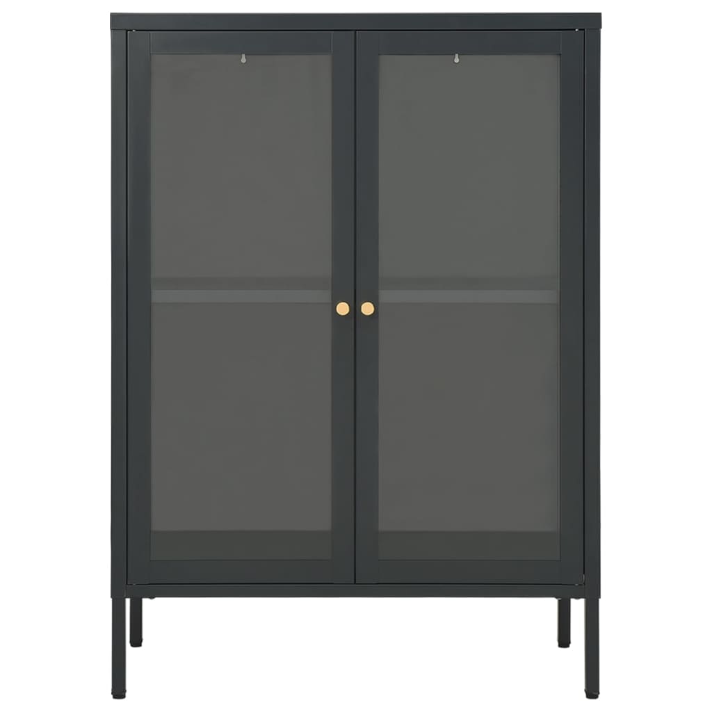 Dressoir 75x35x105 cm staal en glas antracietkleurig - AllerleiShop