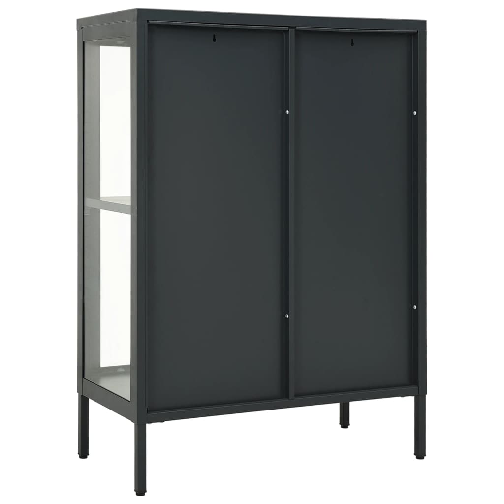 Dressoir 75x35x105 cm staal en glas antracietkleurig - AllerleiShop