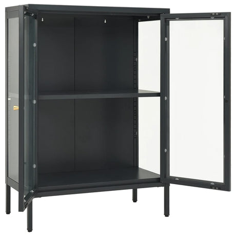 Dressoir 75x35x105 cm staal en glas antracietkleurig - AllerleiShop