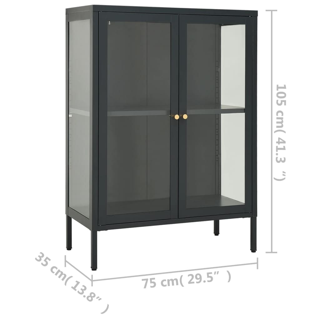 Dressoir 75x35x105 cm staal en glas antracietkleurig - AllerleiShop