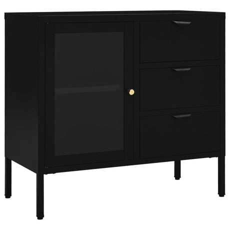 Dressoir 75x35x70 cm staal en gehard glas zwart - AllerleiShop