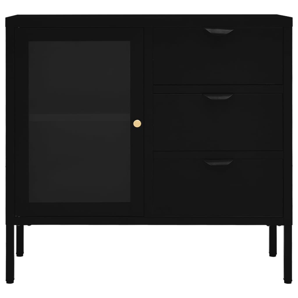 Dressoir 75x35x70 cm staal en gehard glas zwart - AllerleiShop