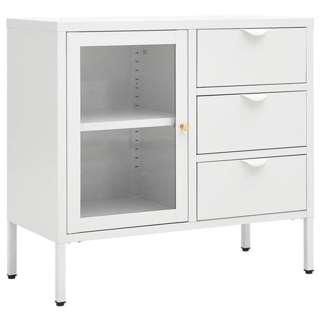 Dressoir 75x35x70 cm staal en gehard glas wit - AllerleiShop