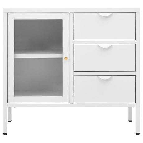 Dressoir 75x35x70 cm staal en gehard glas wit - AllerleiShop