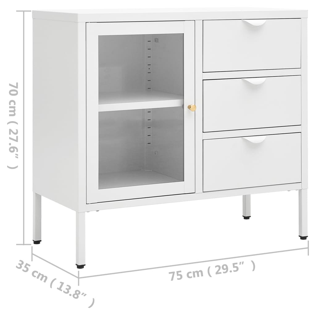 Dressoir 75x35x70 cm staal en gehard glas wit - AllerleiShop