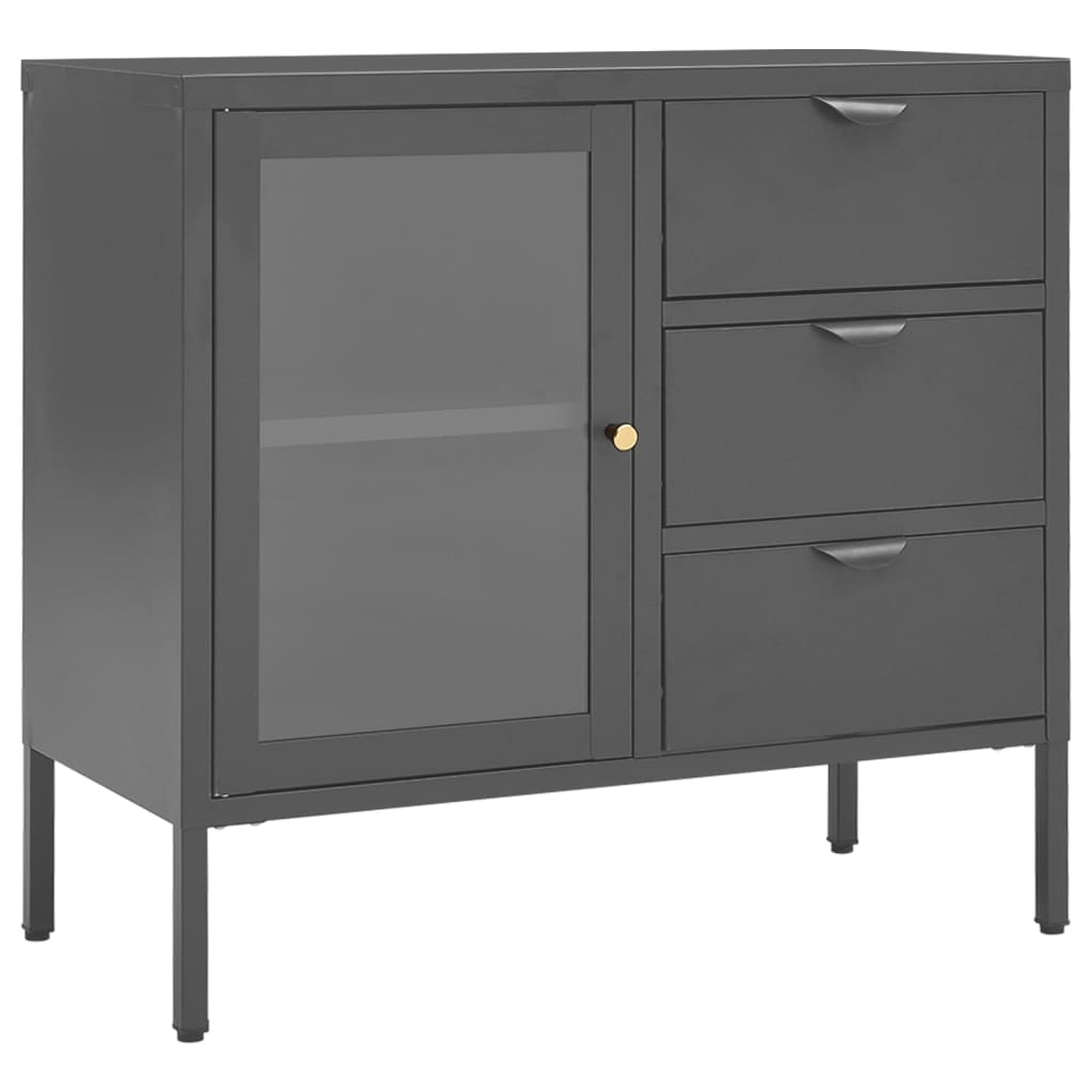 Dressoir 75x35x70 cm staal en gehard glas antracietkleurig - AllerleiShop