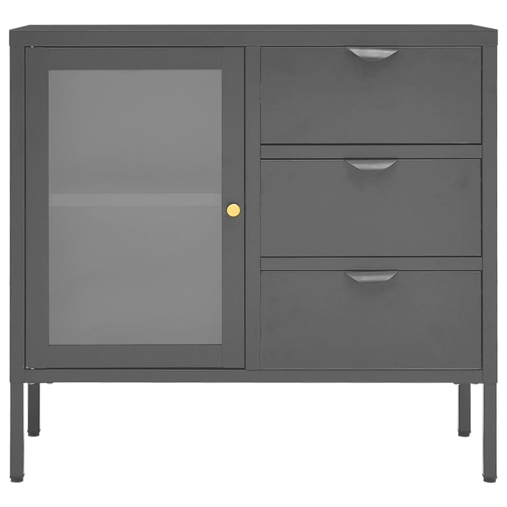 Dressoir 75x35x70 cm staal en gehard glas antracietkleurig - AllerleiShop