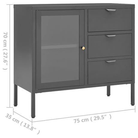 Dressoir 75x35x70 cm staal en gehard glas antracietkleurig - AllerleiShop