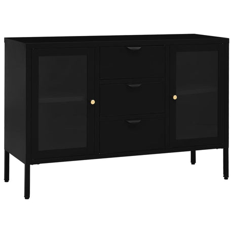 Dressoir 105x35x70 cm staal en gehard glas zwart - AllerleiShop