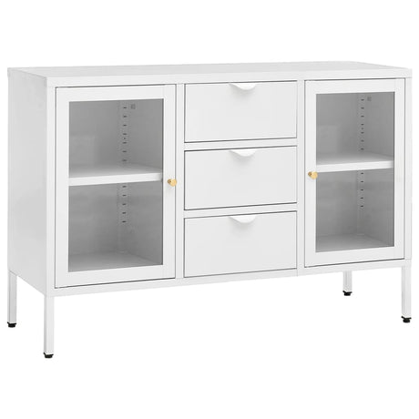 Dressoir 105x35x70 cm staal en gehard glas wit - AllerleiShop