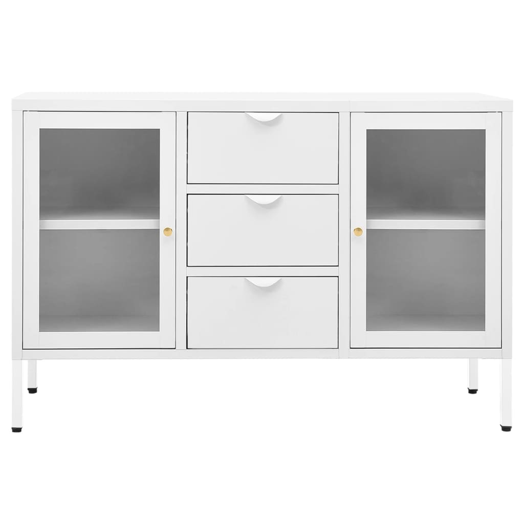 Dressoir 105x35x70 cm staal en gehard glas wit - AllerleiShop