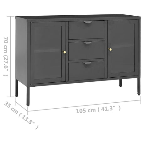 Dressoir 105x35x70 cm staal en gehard glas antracietkleurig - AllerleiShop