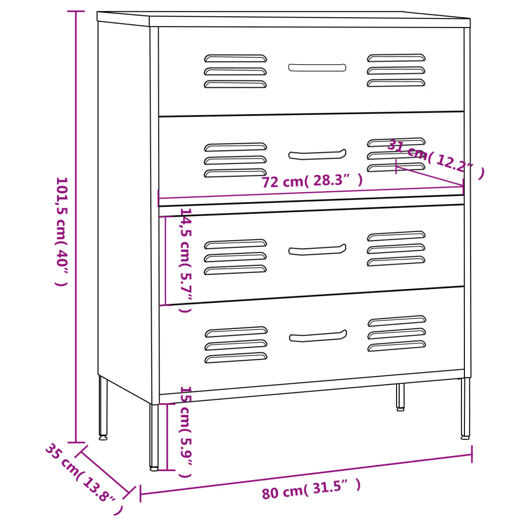 Ladekast 80x35x101,5 cm staal olijfgroen - AllerleiShop