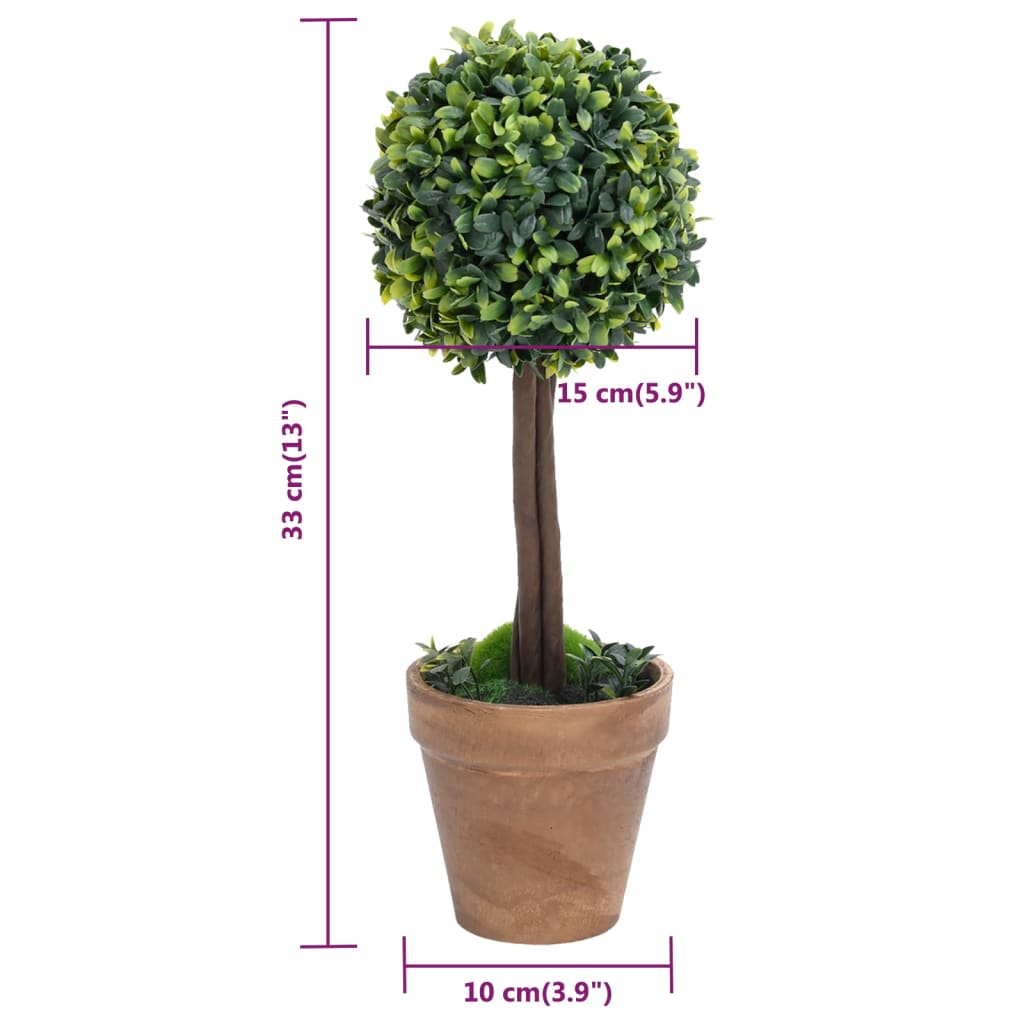 Kunstplanten met pot 2 st buxus bolvorming 33 cm groen - AllerleiShop